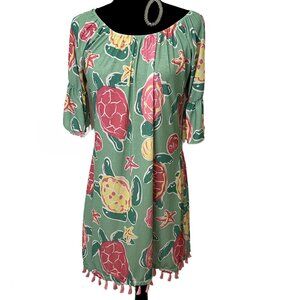 Simply Southern Bell Sleeve Scoop Neck Tassel Turtle Lightweight Dress Medium